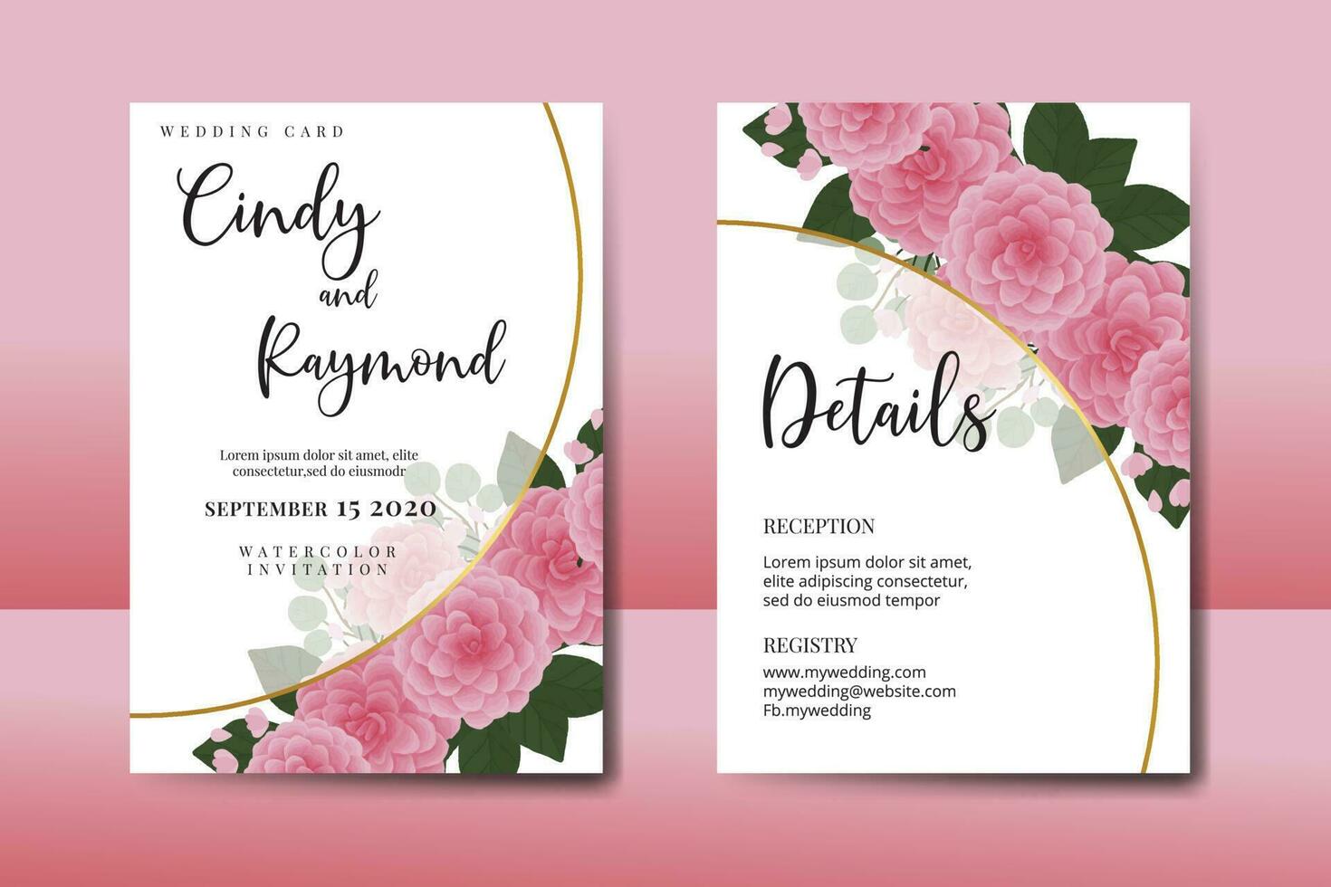 bruiloft uitnodiging kader set, bloemen waterverf digitaal hand- getrokken roze dahlia bloem ontwerp uitnodiging kaart sjabloon vector