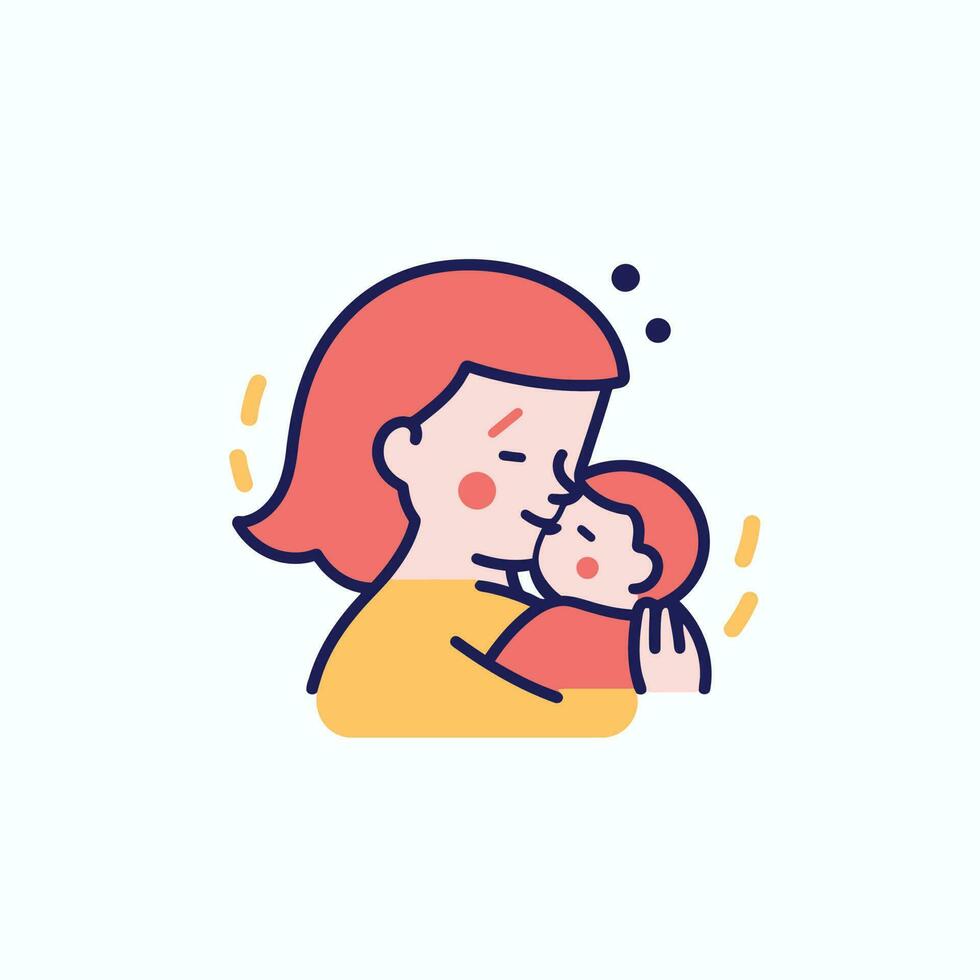 vector illustratie van moeder Holding baby zoon in armen. gelukkig moeder dag groet kaart.