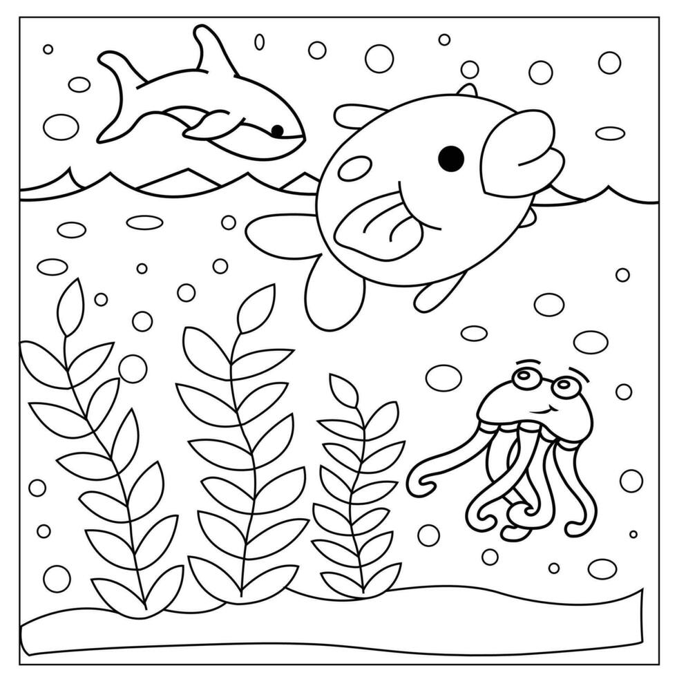 vector hand- getrokken zeeleven kleur bladzijde voor kinderen