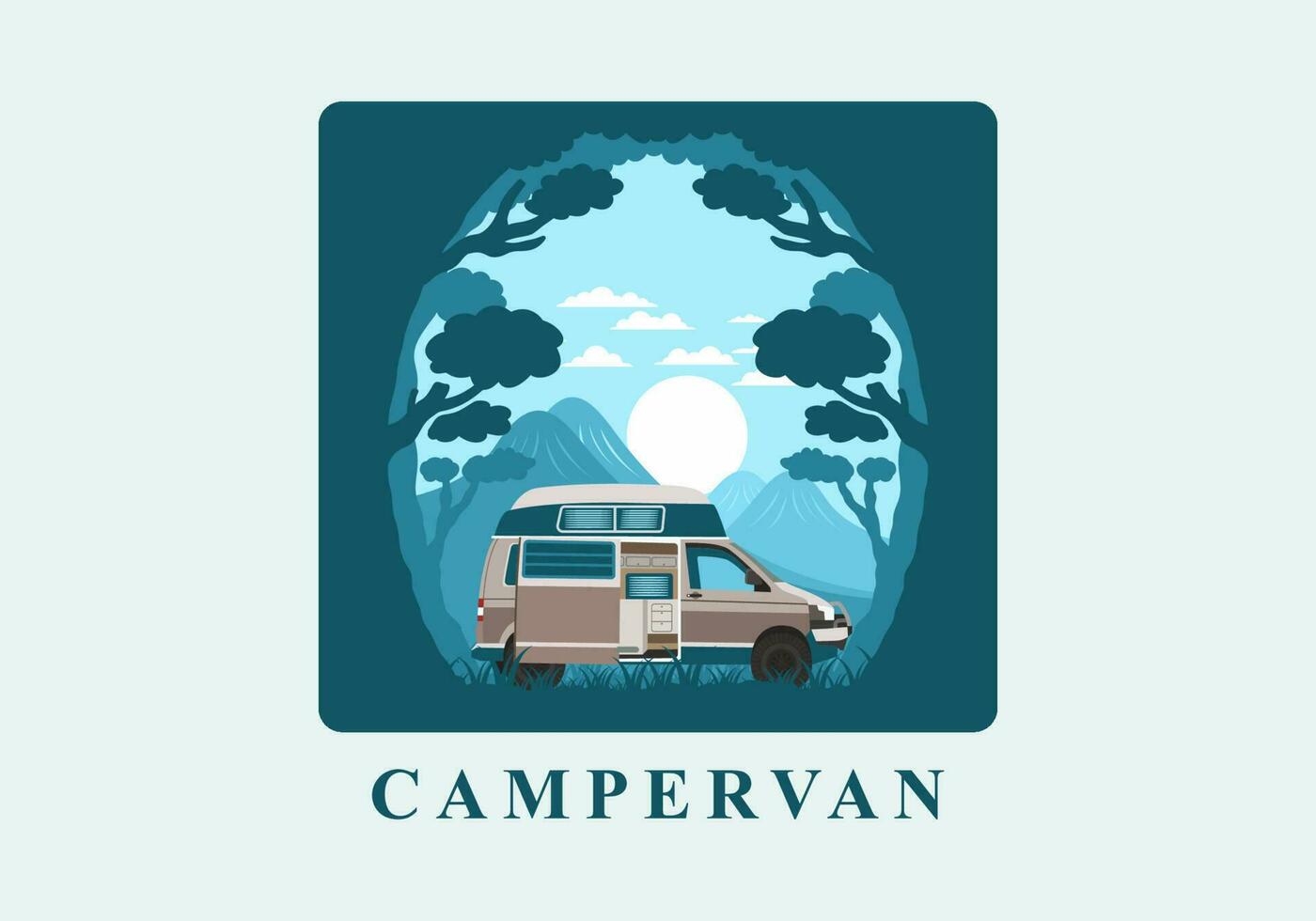kleurrijk illustratie insigne van camper busje in natuur vector