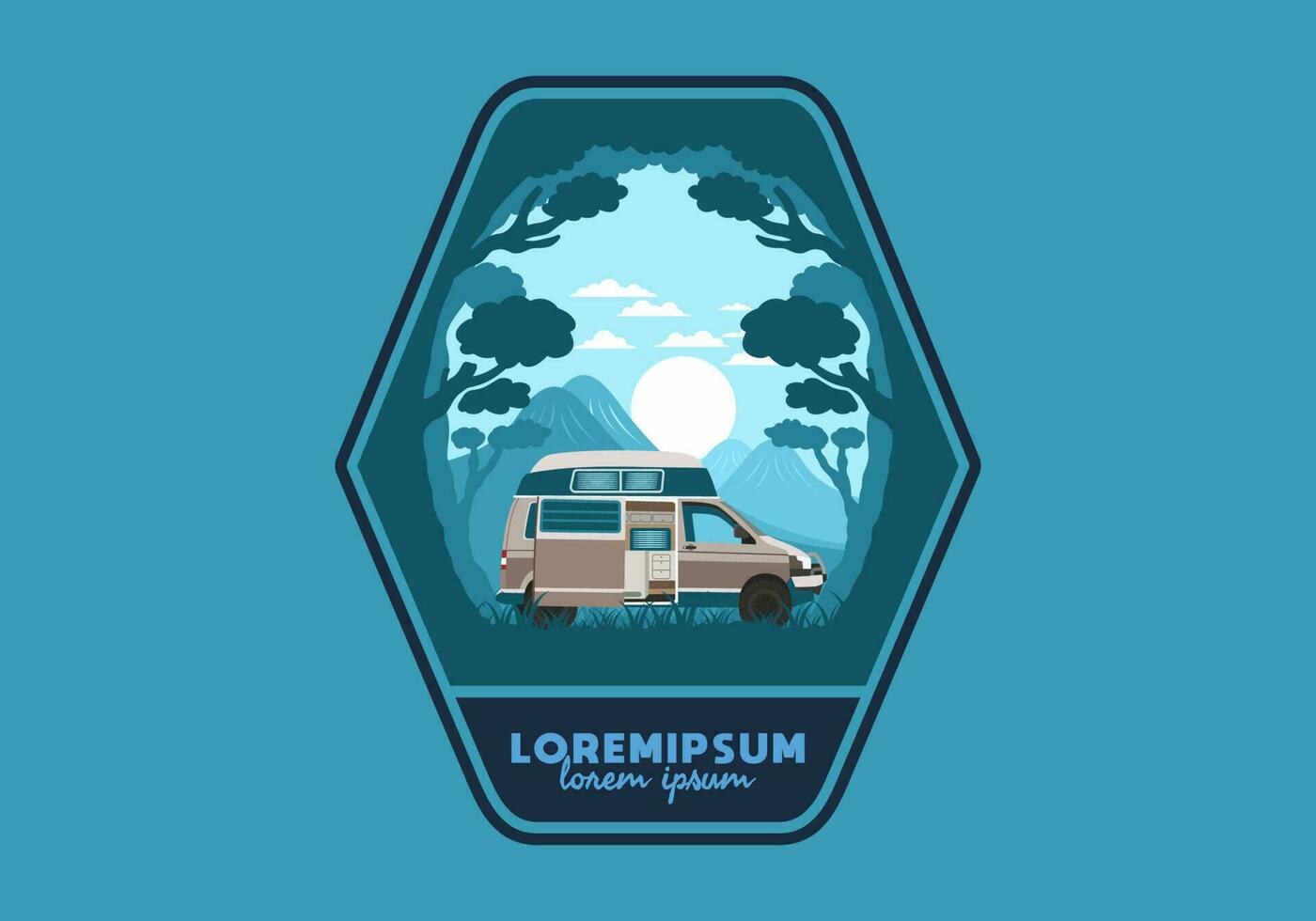 kleurrijk illustratie insigne van camper busje in natuur vector