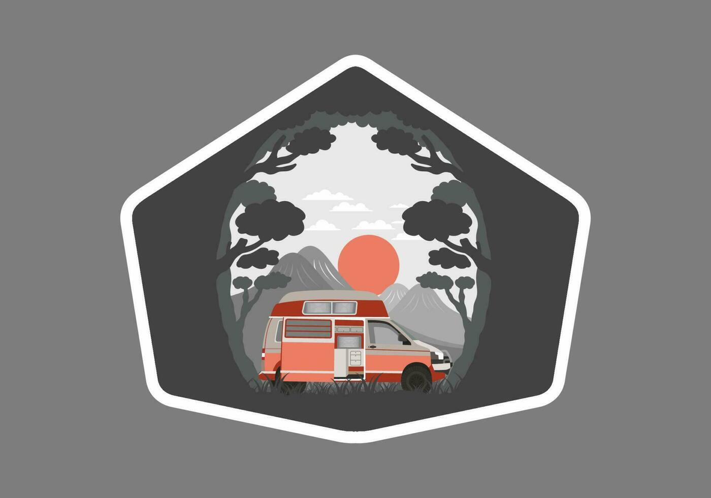 kleurrijk illustratie insigne van camper busje in natuur vector