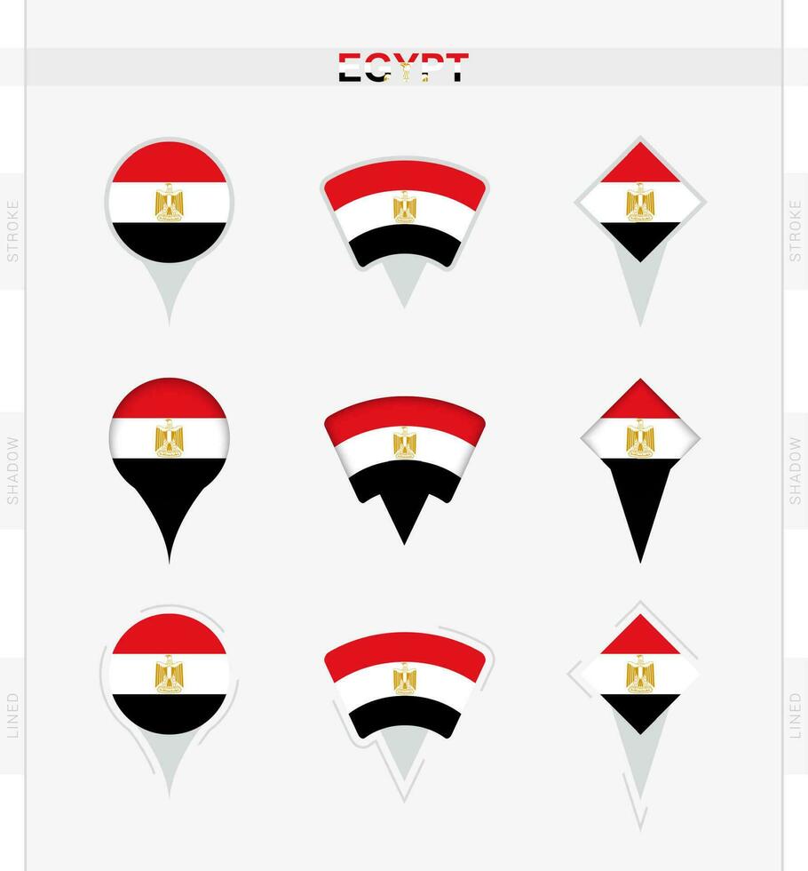 Egypte vlag, reeks van plaats pin pictogrammen van Egypte vlag. vector