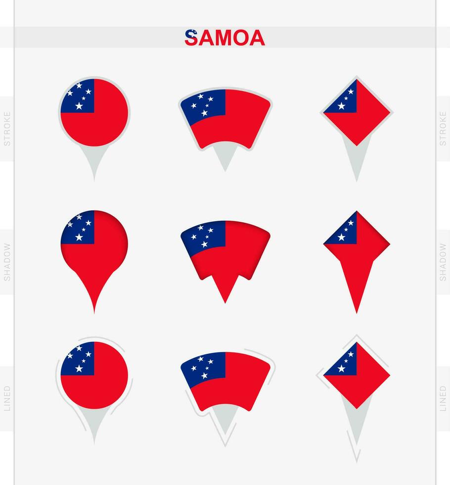 Samoa vlag, reeks van plaats pin pictogrammen van Samoa vlag. vector