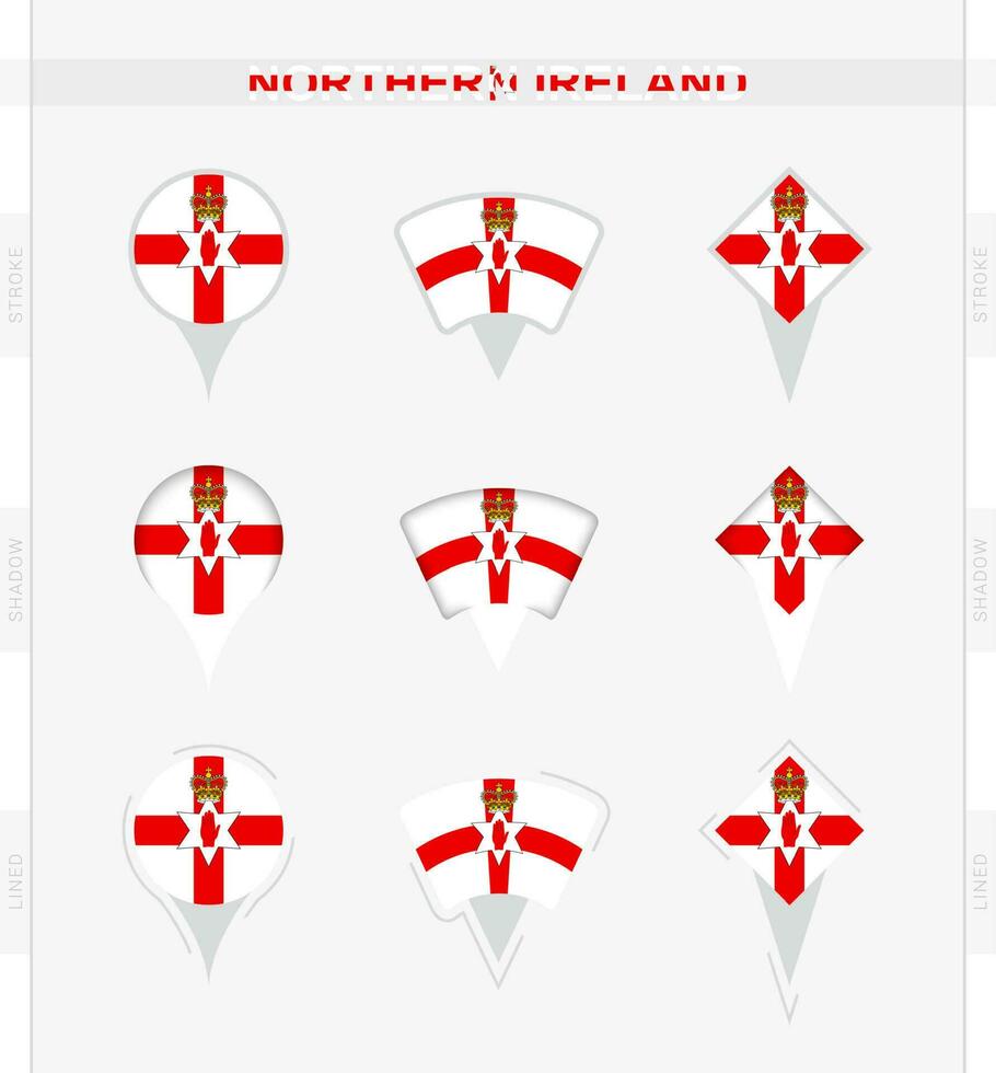 noordelijk Ierland vlag, reeks van plaats pin pictogrammen van noordelijk Ierland vlag. vector