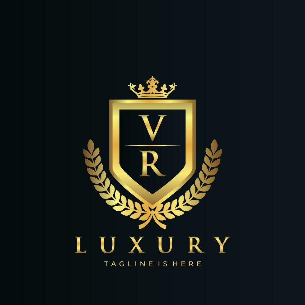 vr brief eerste met Koninklijk luxe logo sjabloon vector