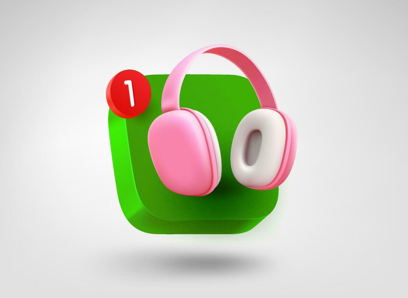 audio app knop met koptelefoon. 3d vector mobiel toepassing icoon