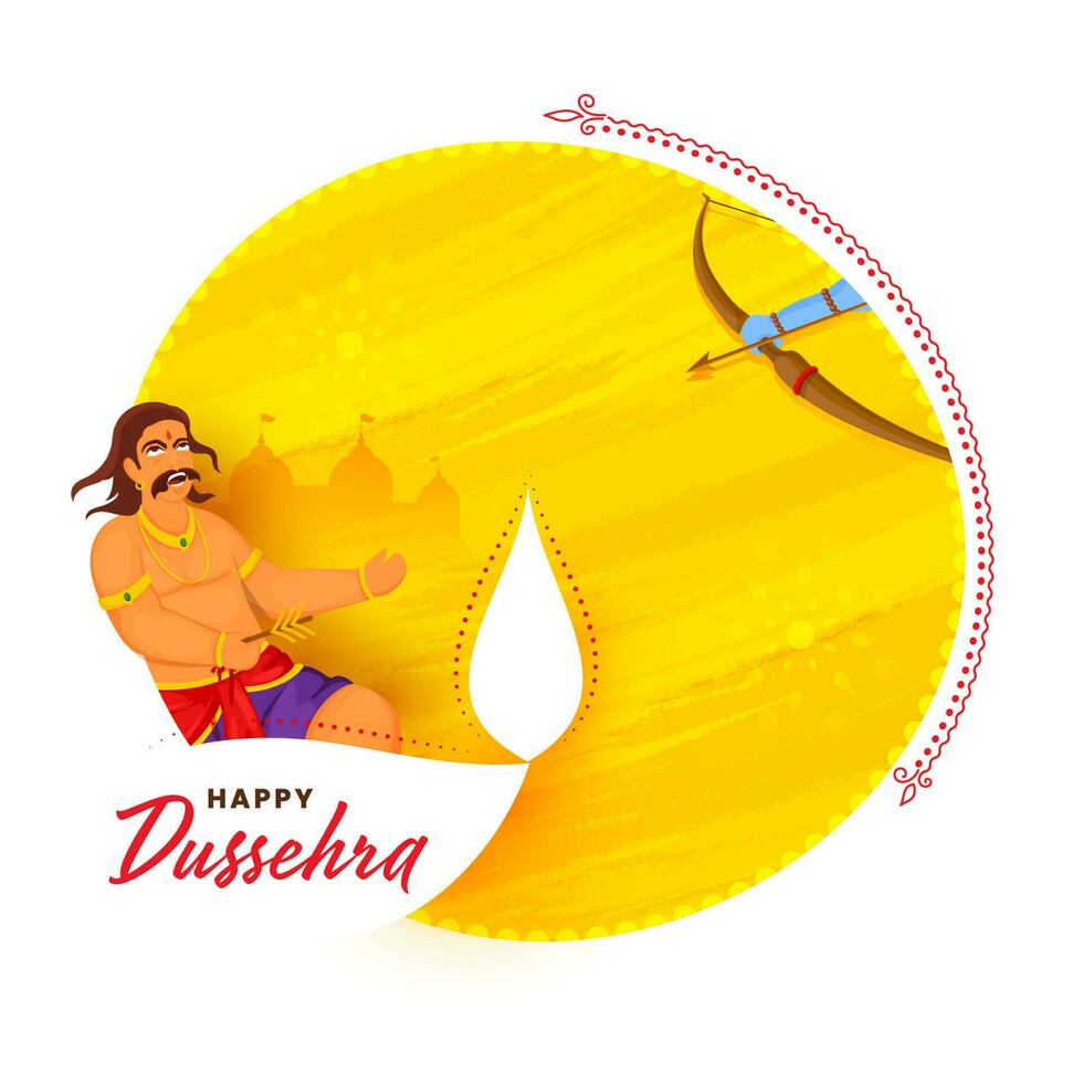 gelukkig dussehra viering concept met heer rama doden naar ravana Aan wit en geel borstel structuur achtergrond. vector