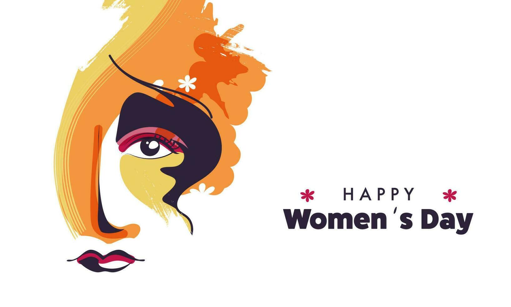 gelukkig vrouwen dag concept met creatief vrouw gezicht gemaakt door borstel beroerte Aan wit achtergrond. vector
