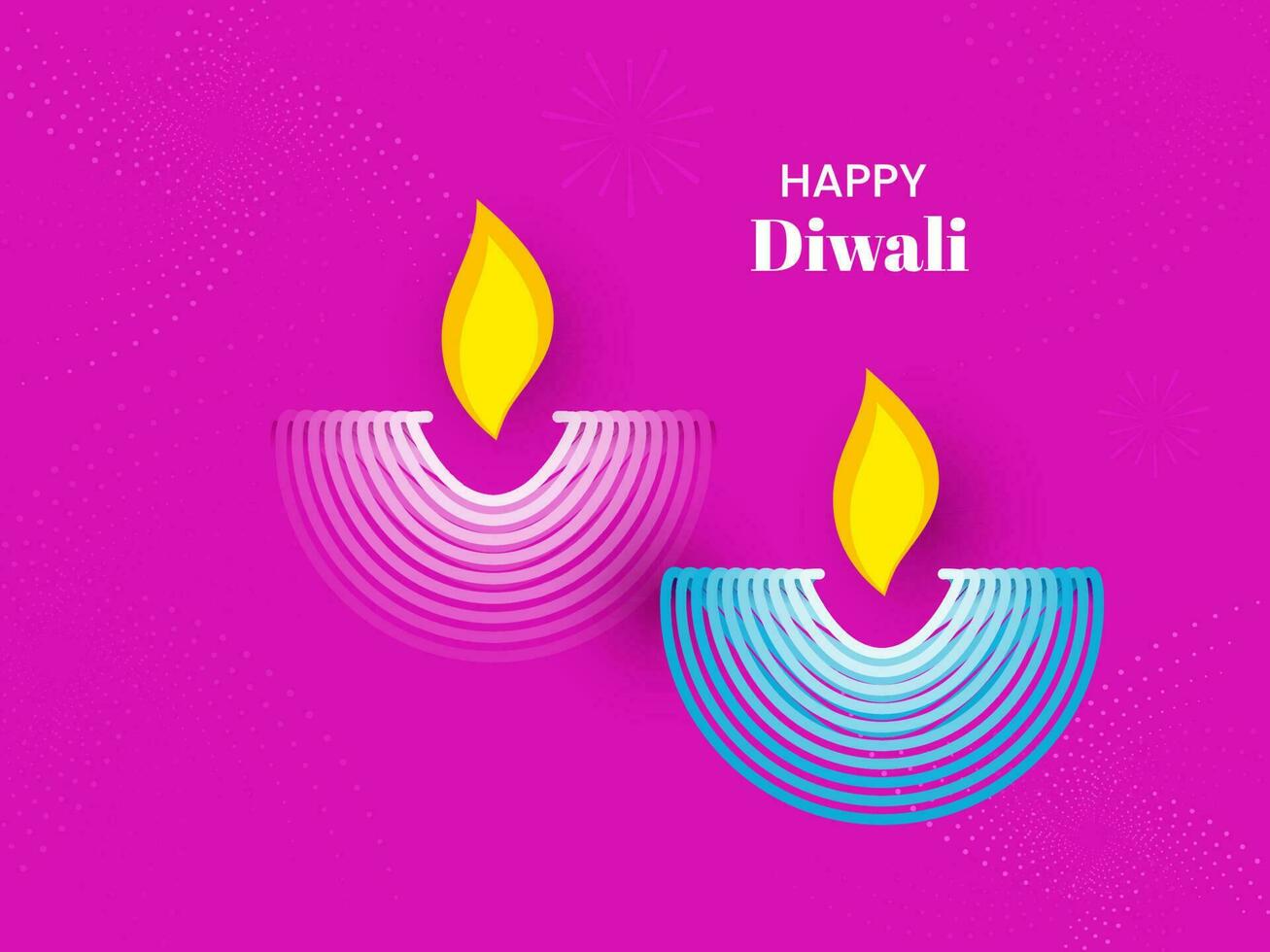 gelukkig diwali viering concept met creatief lit olie lampen Aan magenta achtergrond. vector