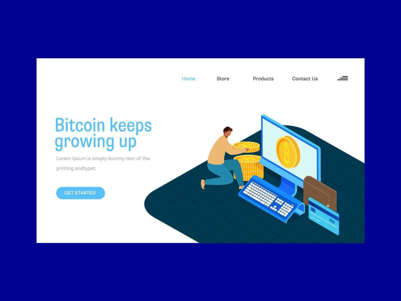 bitcoin groeit gebaseerd landen bladzijde ontwerp in blauw en wit kleur. vector