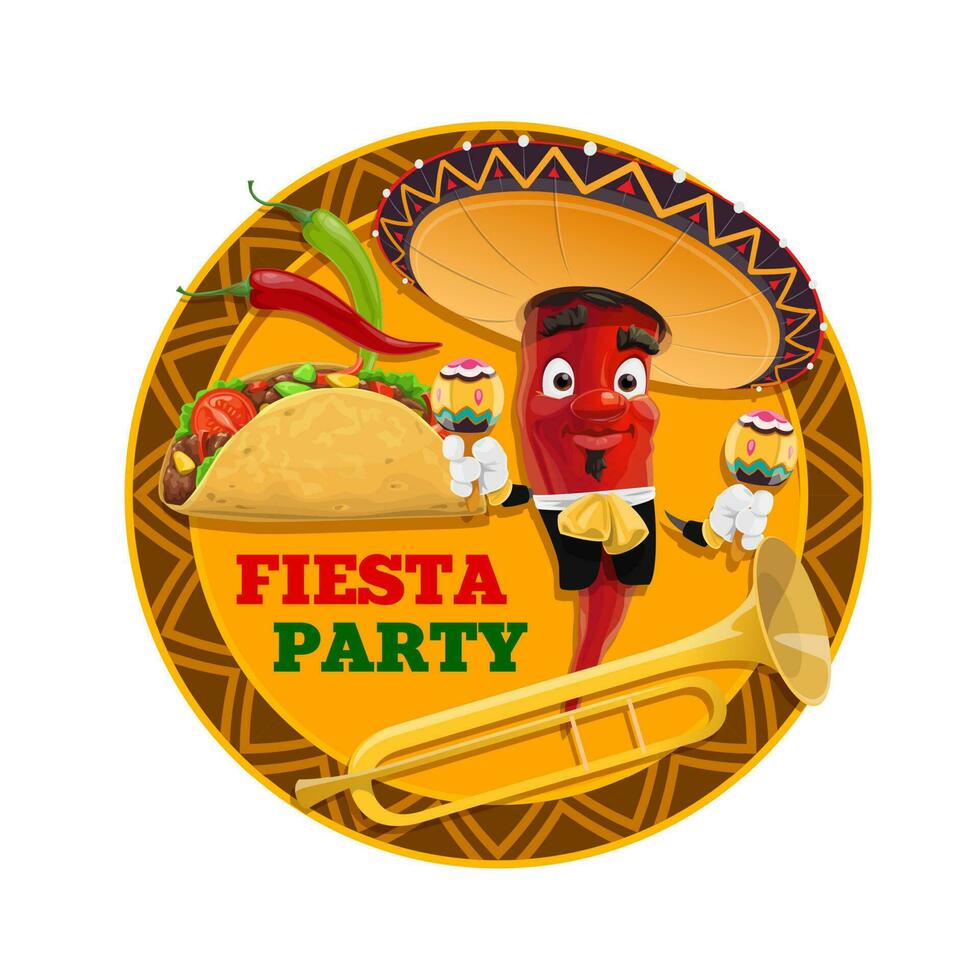 Mexicaans feest partij rood Spaanse peper, sombrero, maracas vector