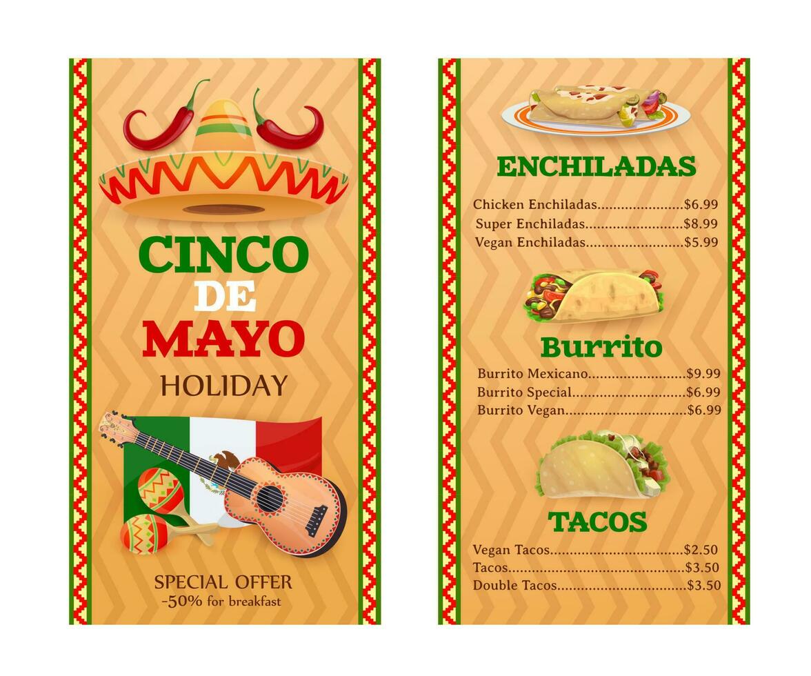 Mexicaans keuken vector menu. cinco de mayo vakantie