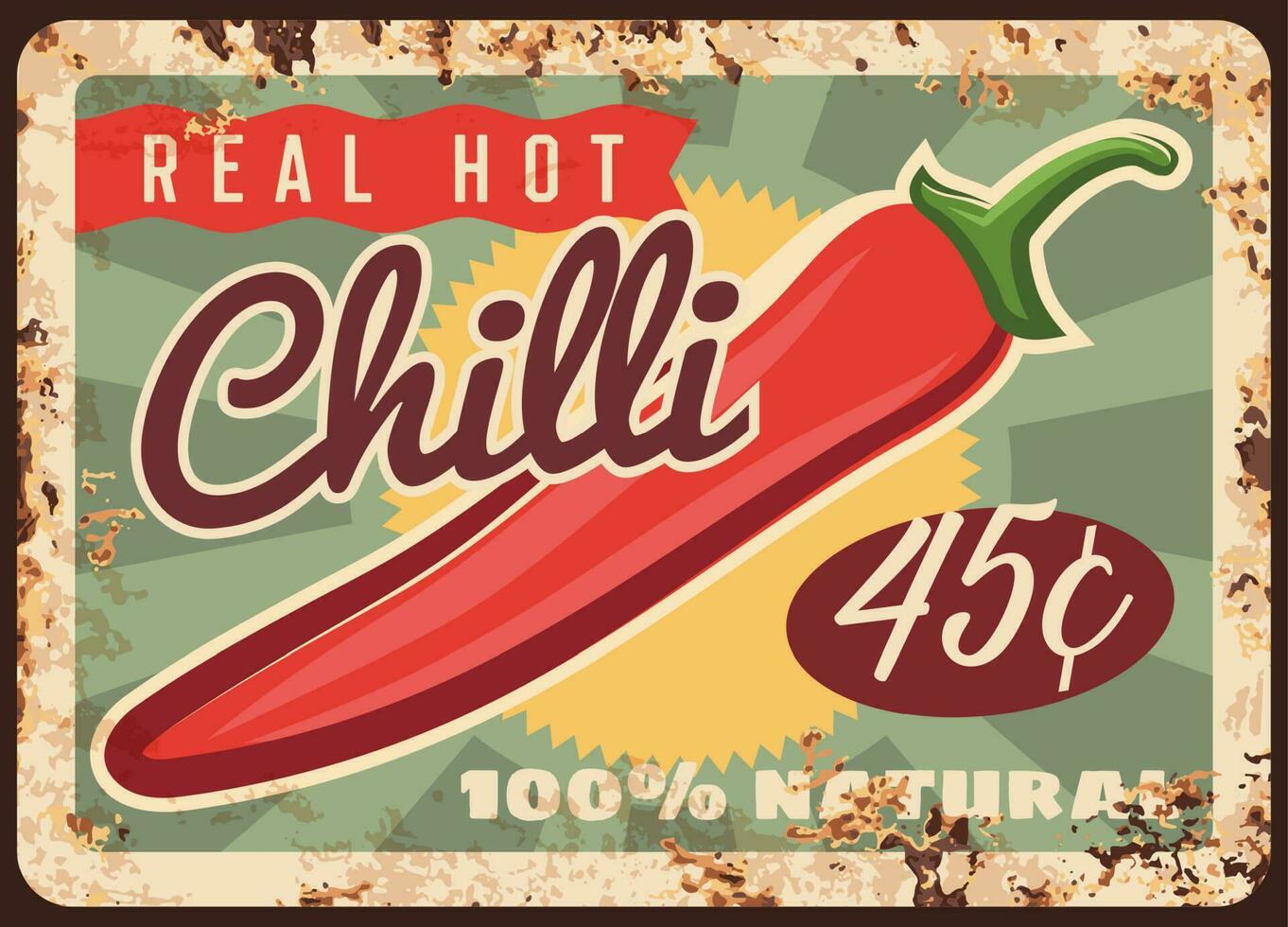 chili peper roestig metaal bord, vector prijs label