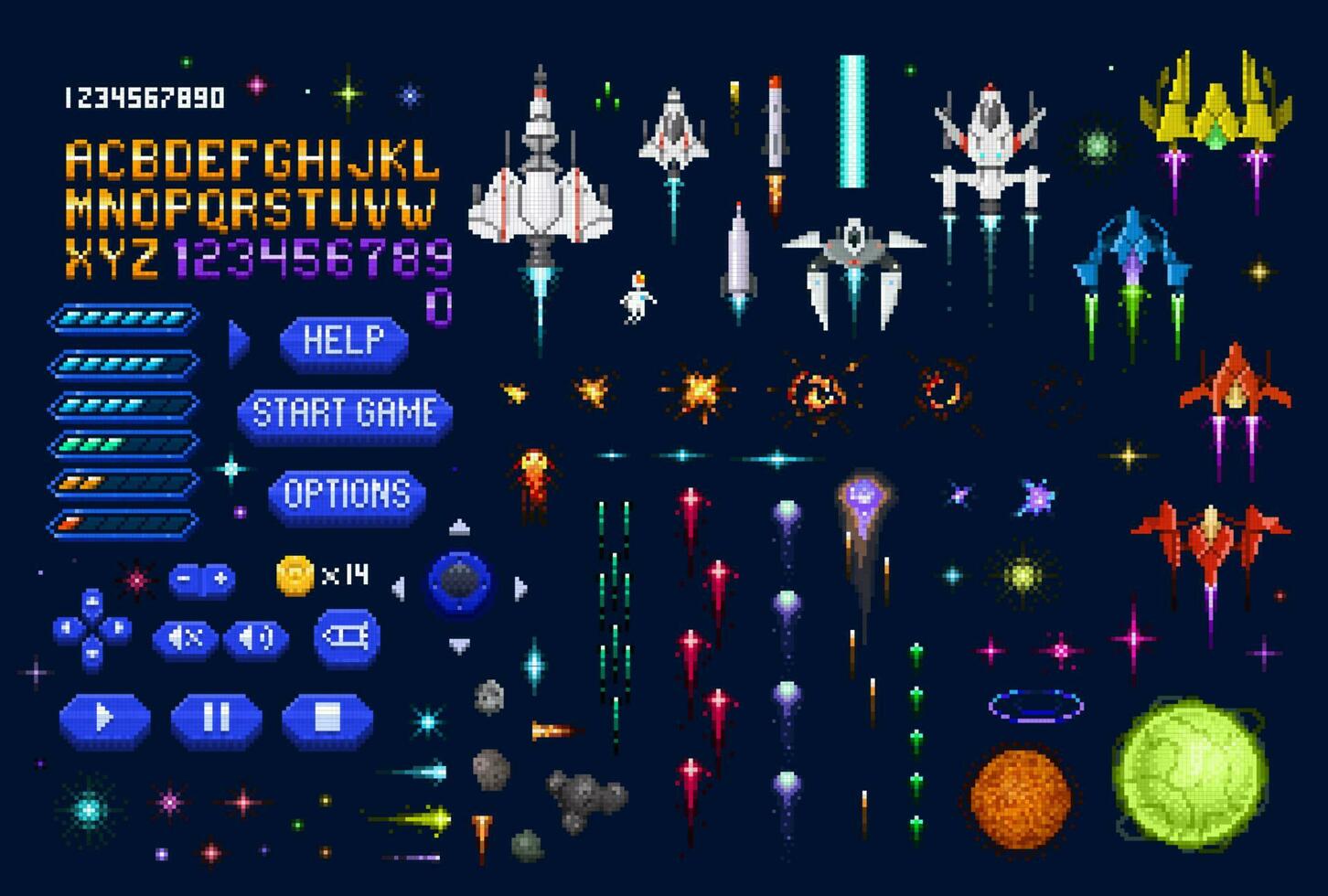 ruimte heelal 8 beetje speelhal pixel spel Bedrijfsmiddel vector