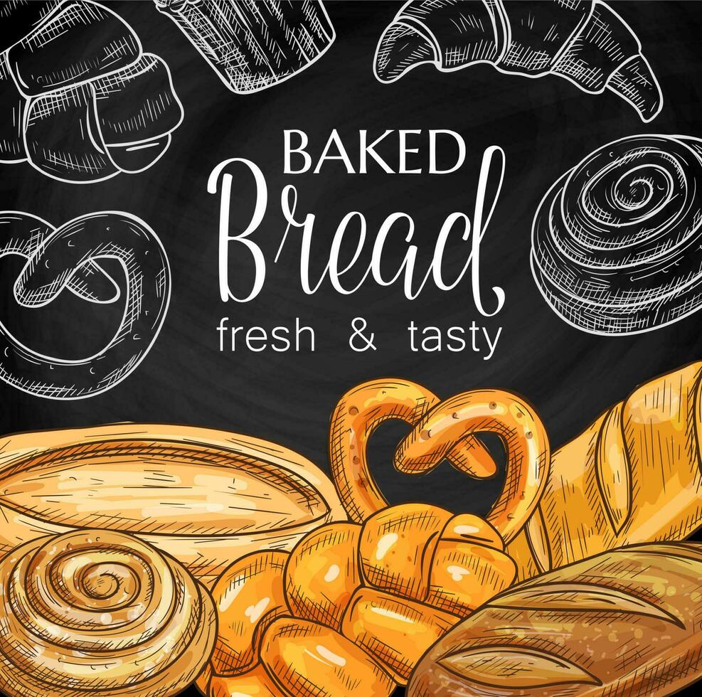 gebakken brood en gebakje schoolbord schetsen vector