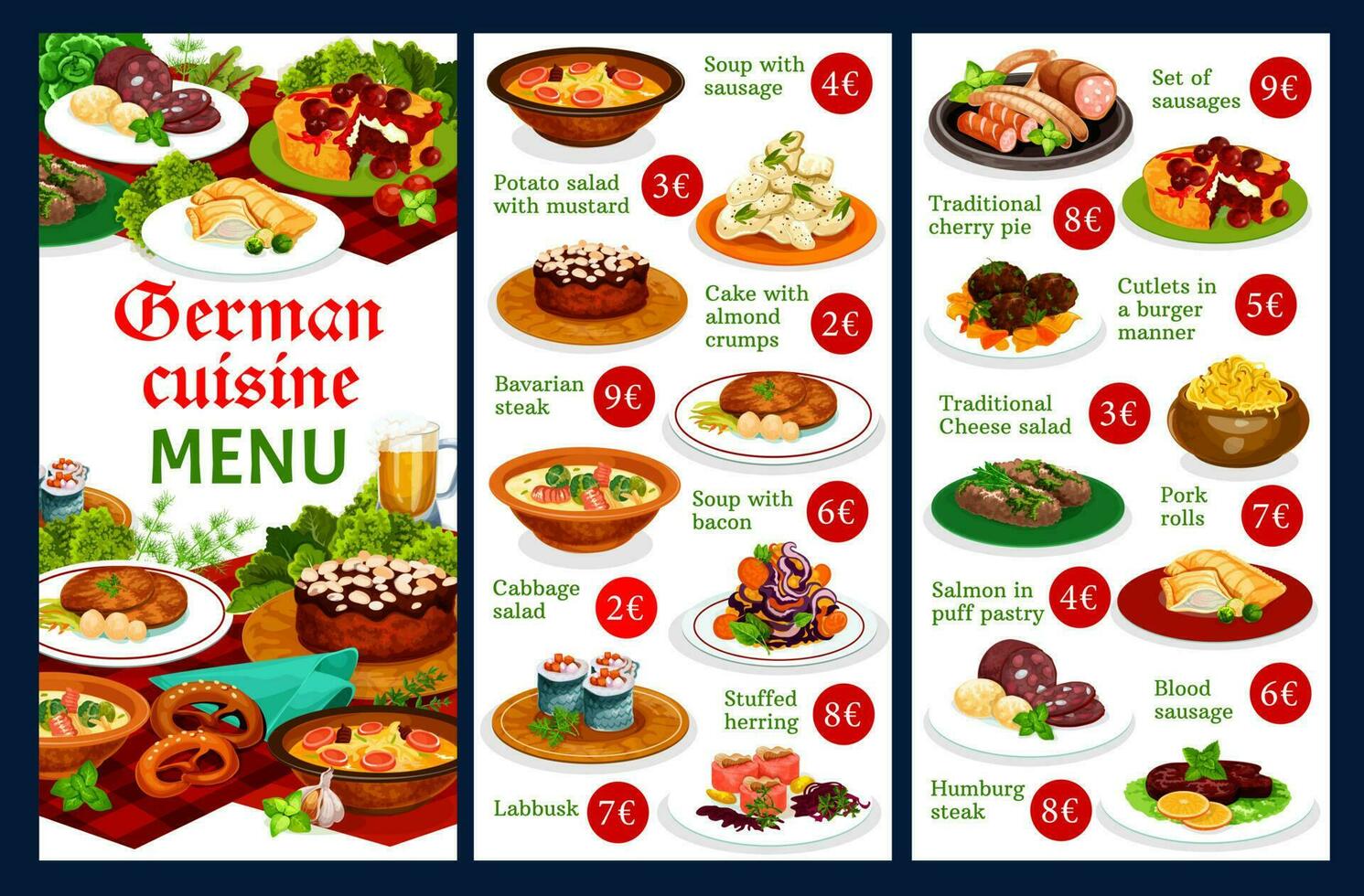 Duitse voedsel restaurant menu vector sjabloon