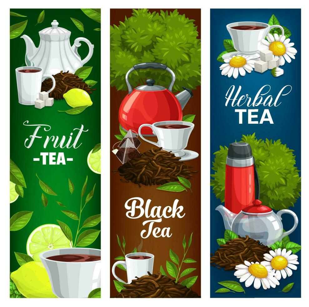 kruiden, fruit en zwart thee vector banners reeks