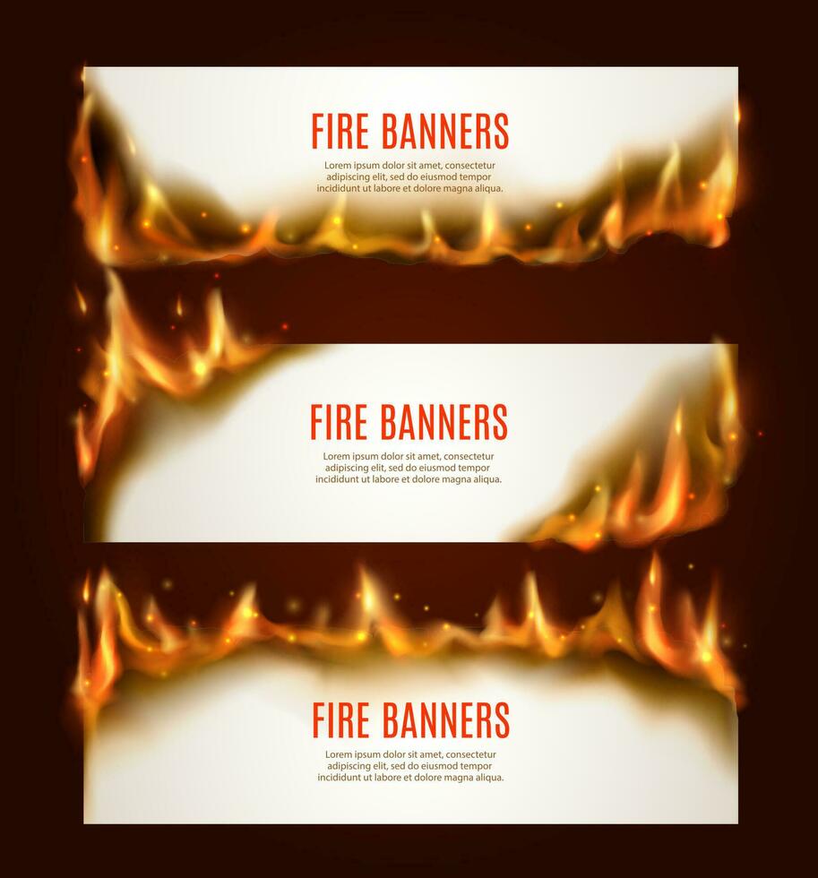brandend papier horizontaal vector banners met brand