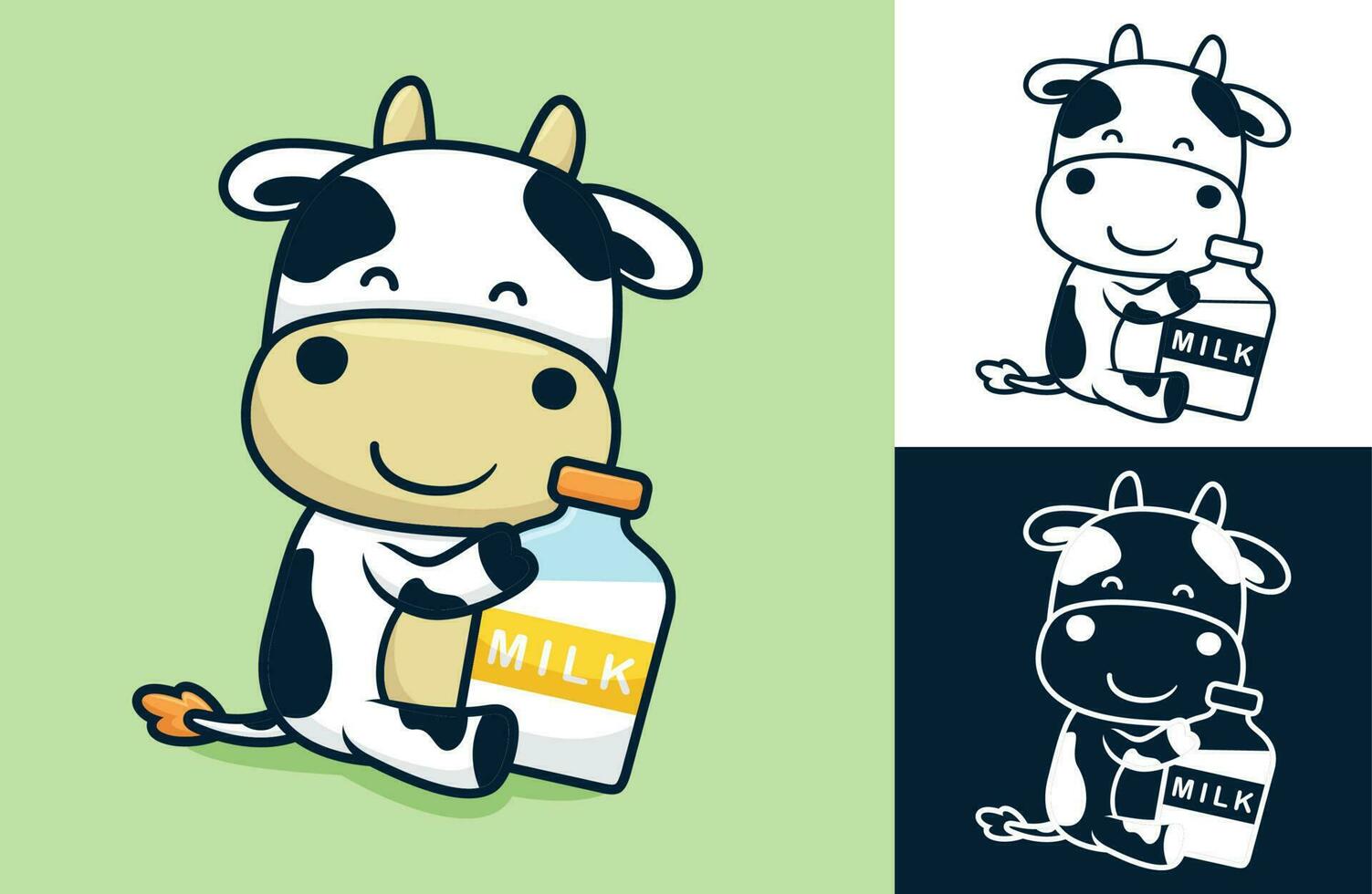 schattig koe met groot melk fles. vector tekenfilm illustratie in vlak icoon stijl