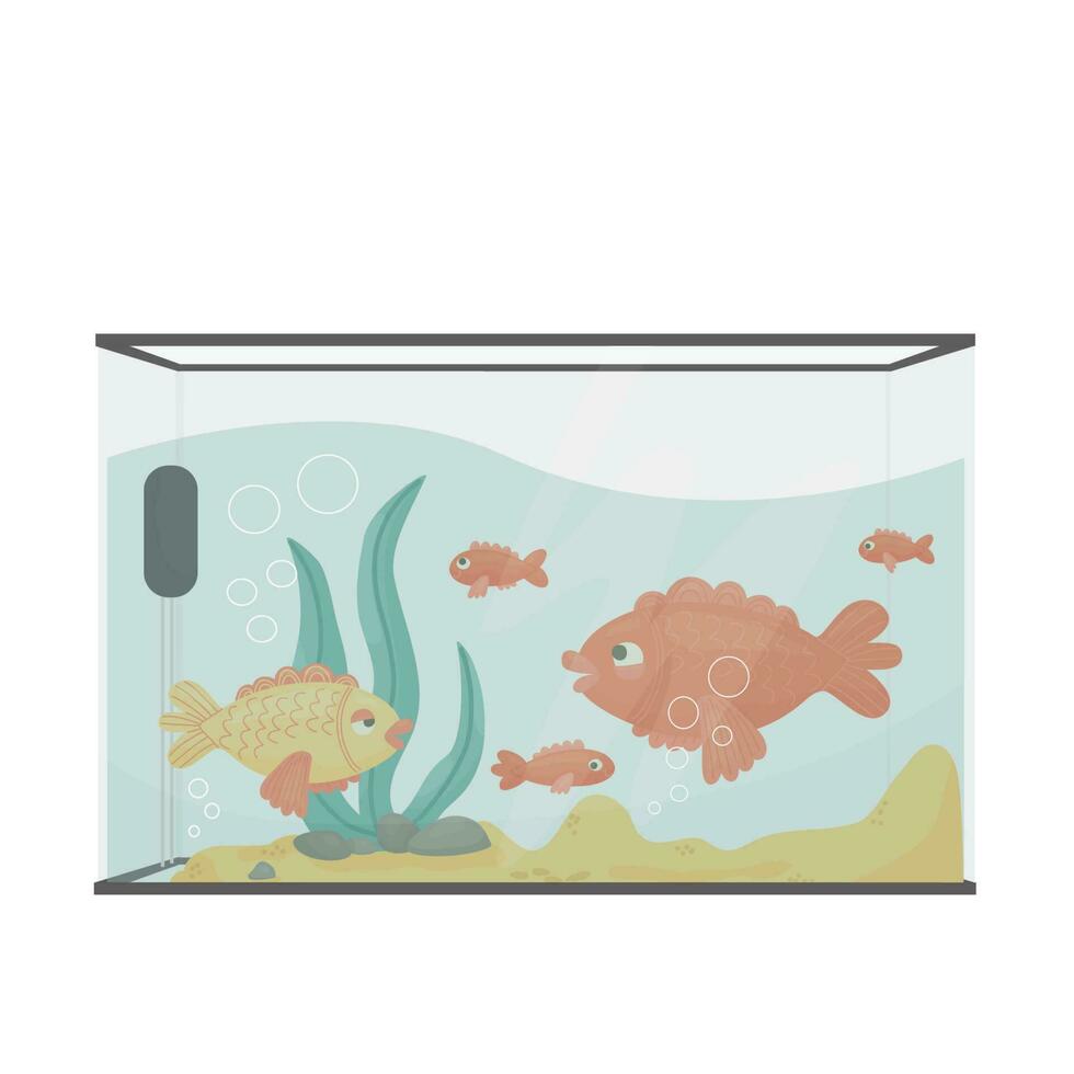 huis aquarium met vissen. vis tank. vector tekenfilm illustratie.