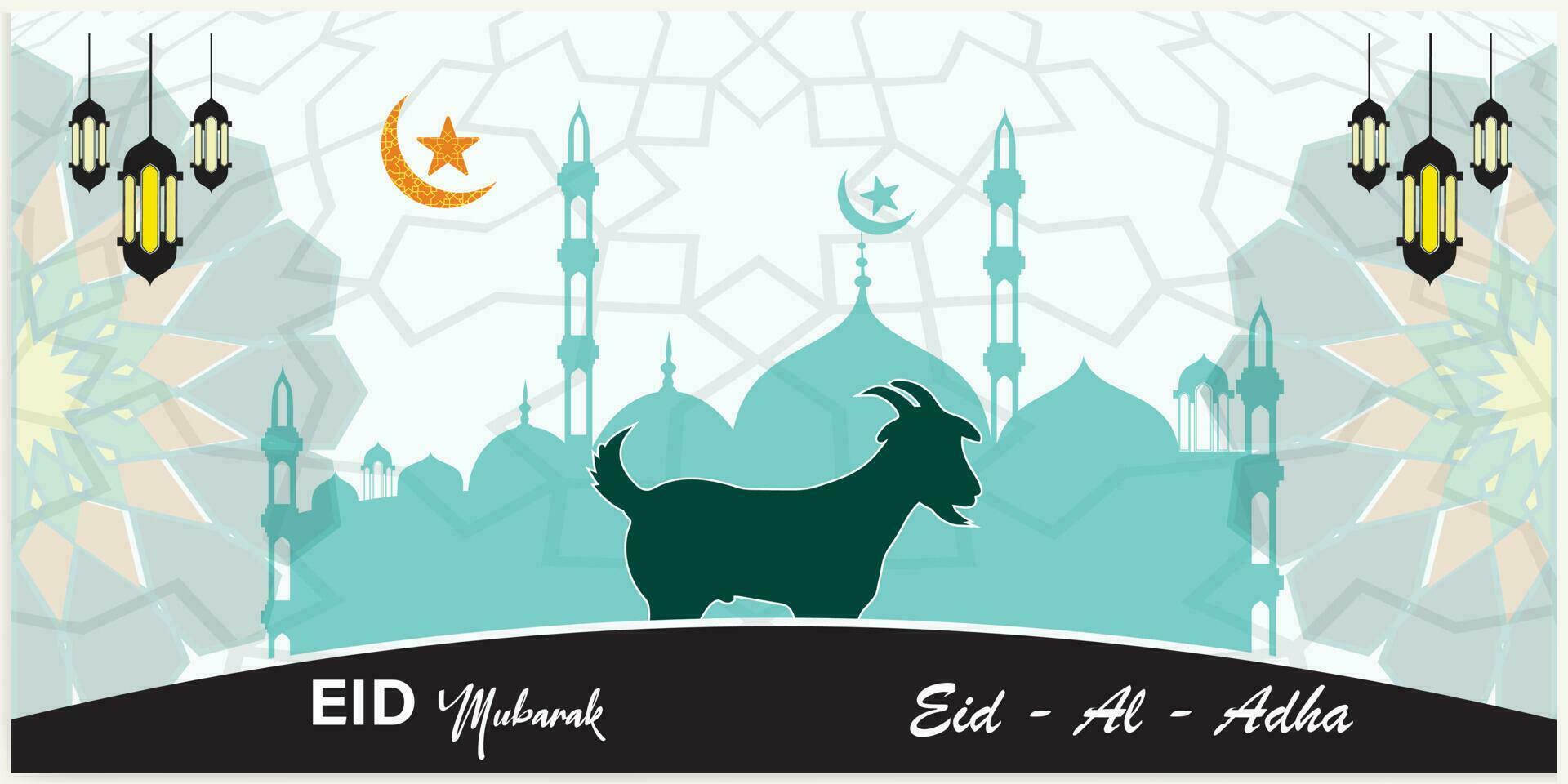 illustratie vector grafisch van een moskee en geit in silhouet met een gloeiend lantaarn voor eid al adha mubarak. mooi zo voor achtergrond, banier, kaart, en poster folder Sjablonen.