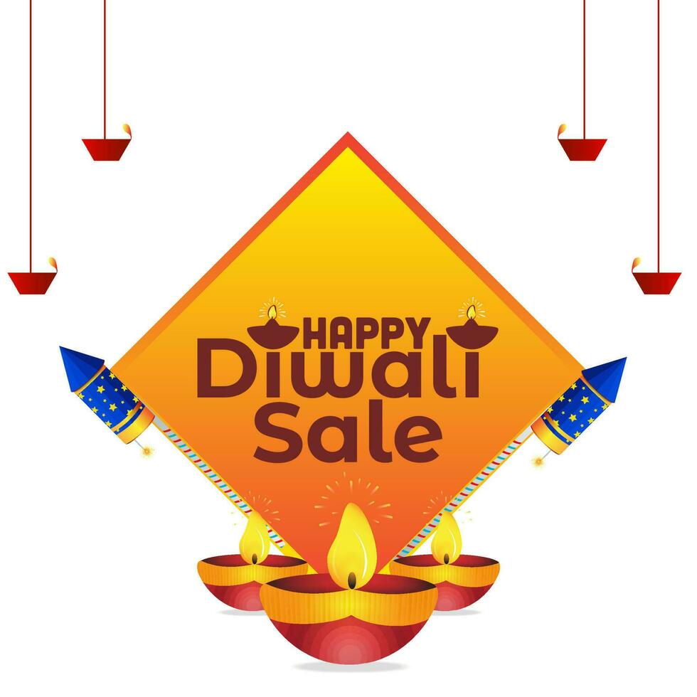 gelukkig diwali uitverkoop ontwerp met diya olie lamp en voetzoeker elementen. vector