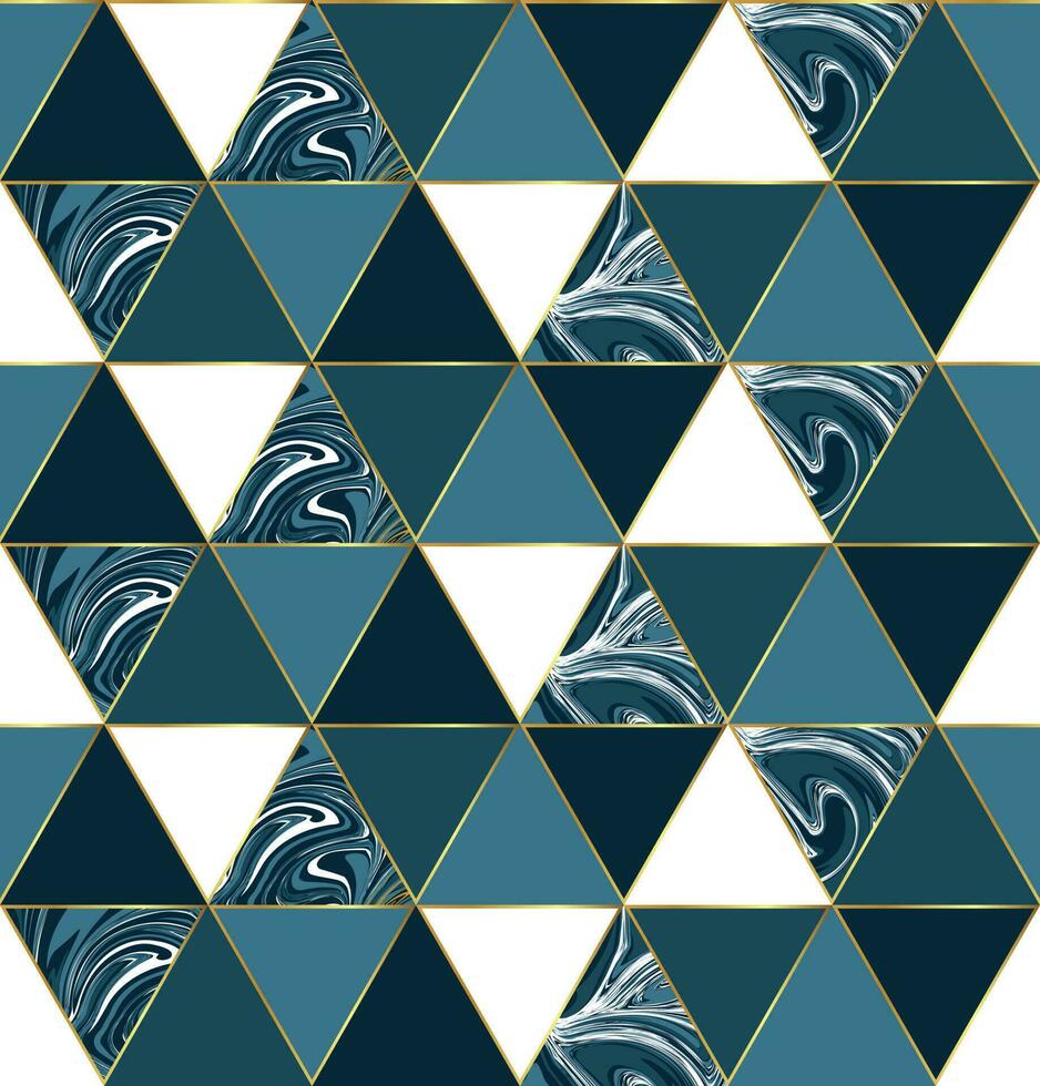 naadloos patroon met marmeren ontwerp. blauw, wit en goud meetkundig vector ontwerp.