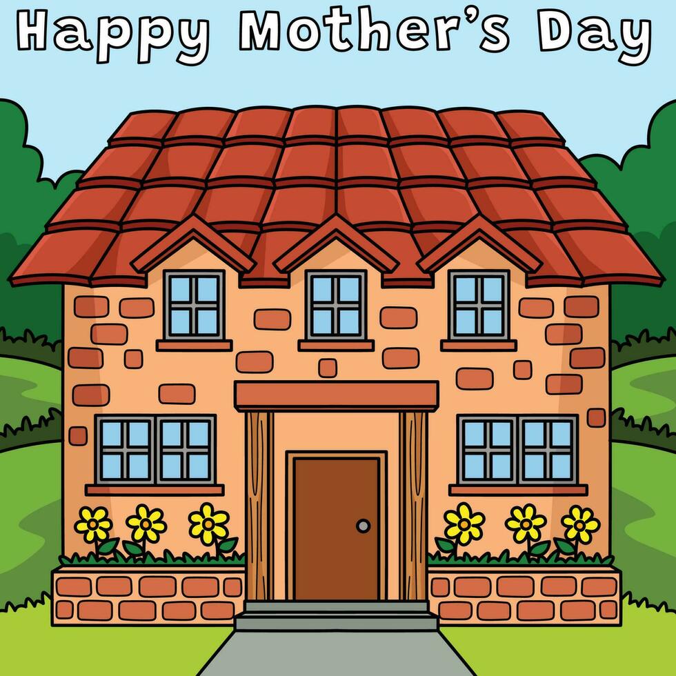 gelukkig moeders dag huis gekleurde tekenfilm vector