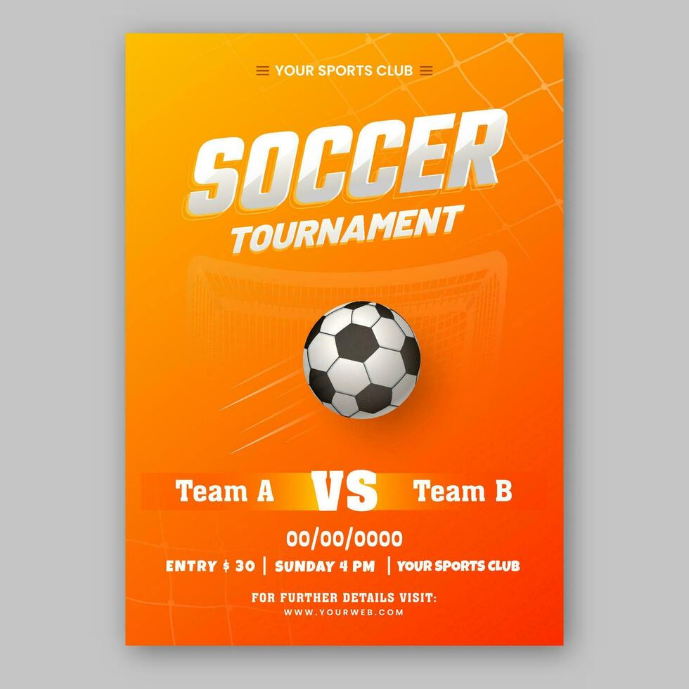 voetbal toernooi brochure sjabloon ontwerp in oranje kleur. vector