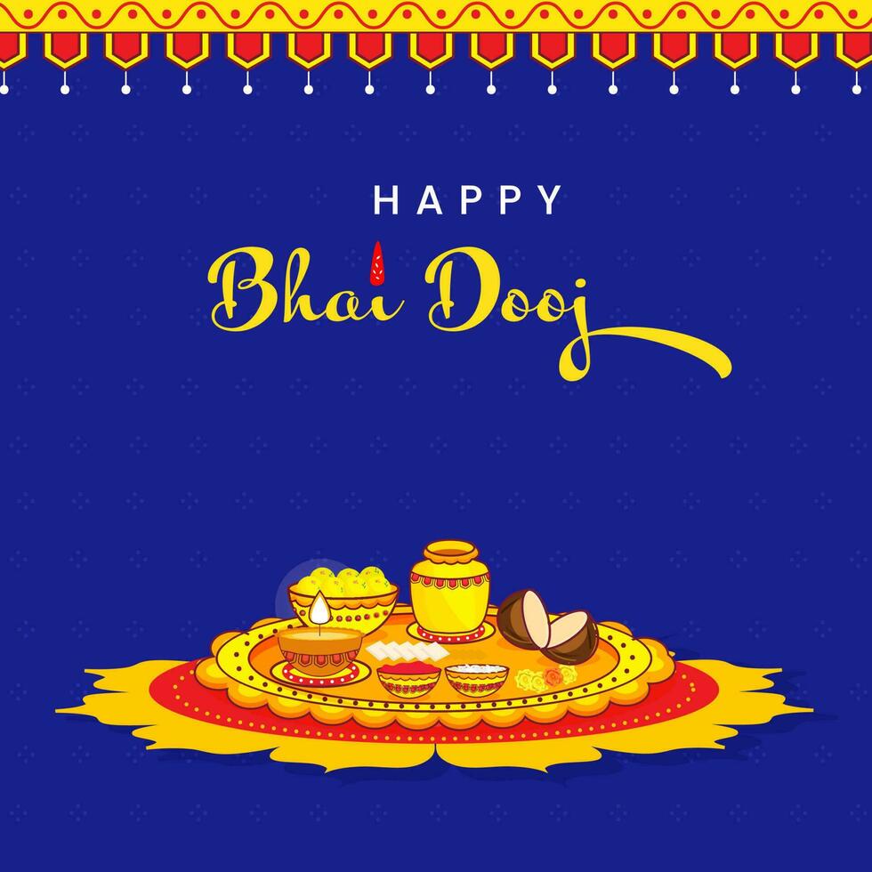 decoratief aanbidden bord van bhai dooj festival Aan mandala of rangoli blauw achtergrond. vector