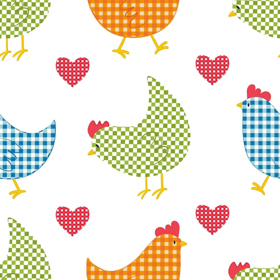 vector naadloos patroon met geruit kippen tekens in wijnoogst stijl voor Pasen ontwerp. digitaal afdrukken met geruit kippen in tekenfilm stijl voor textiel en kleding stof ontwerp