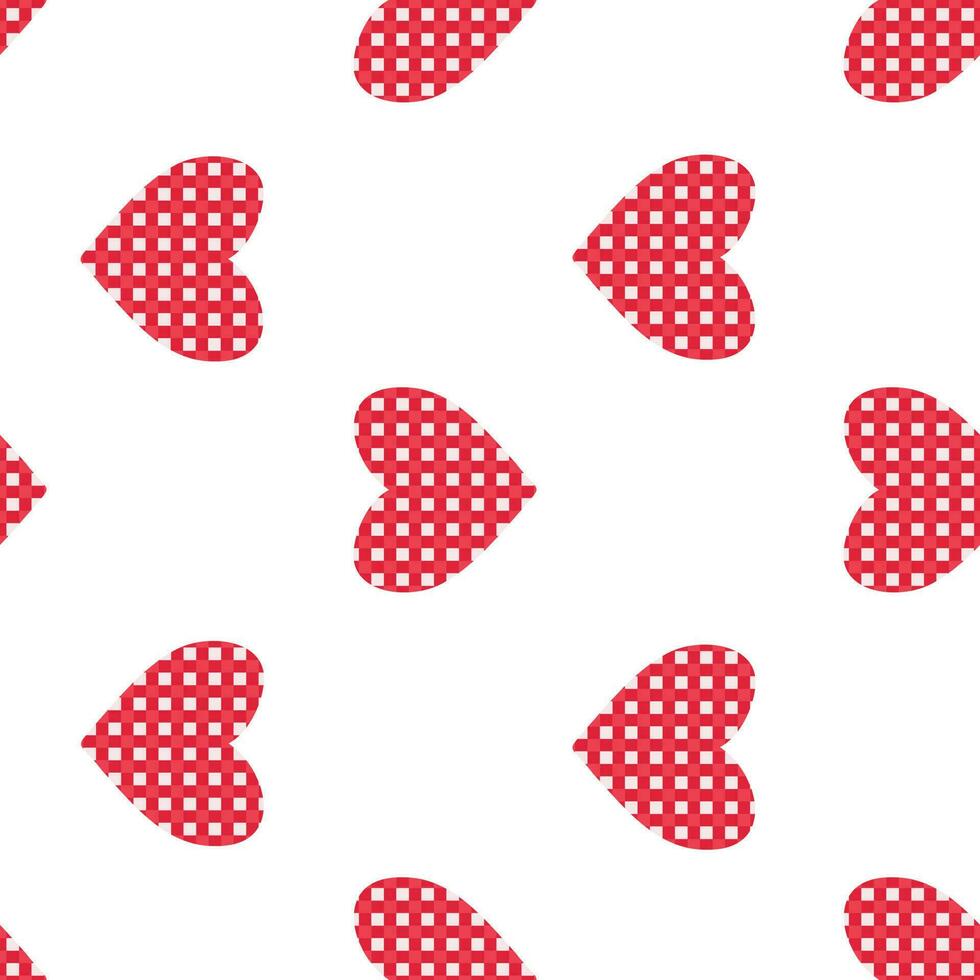 vector naadloos patroon met geruit harten in rood en wit kleuren in tekenfilm stijl. digitaal naadloos achtergrond met rood harten voor valentijnsdag dag