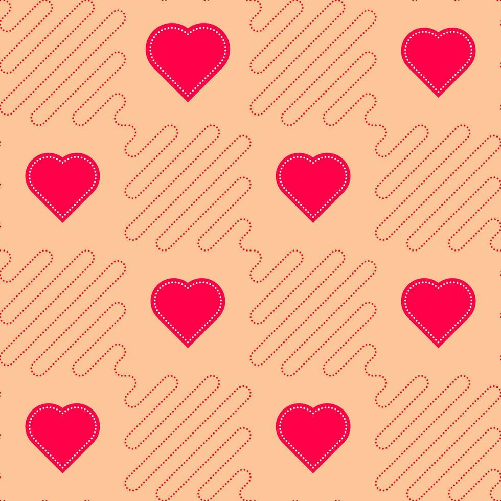 naadloos patroon achtergrond versierd met hart en zigzag lijnen in rood en perzik kleur. vector