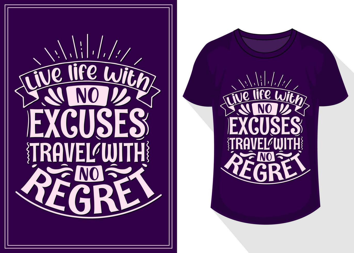 leven leven met Nee excuses reizen met Nee betreuren citaten typografie belettering voor t overhemd ontwerp. reizen t-shirt ontwerp vector