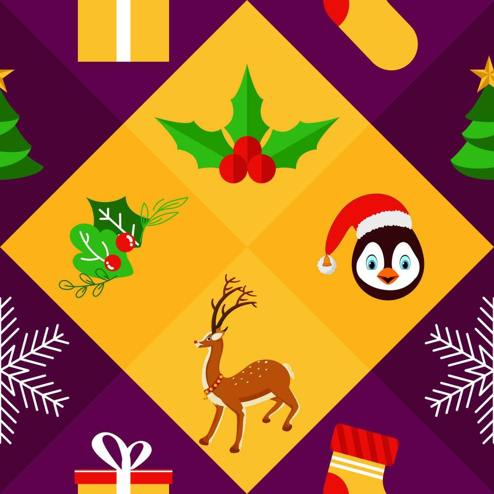 Kerstmis thema naadloos patroon achtergrond in geel en Purper kleur. vector