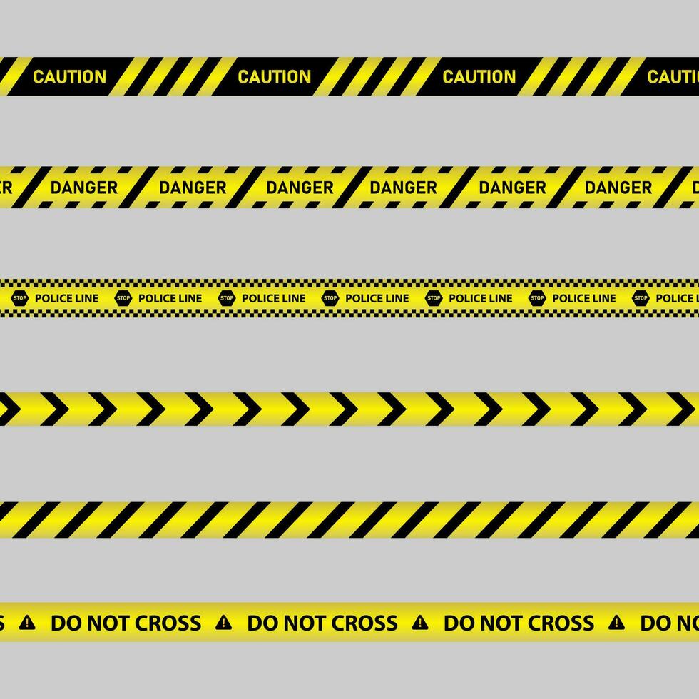 waarschuwing geel plakband reeks strepen grenzen, voorzichtigheid plakband reeks van geel waarschuwing linten. vector