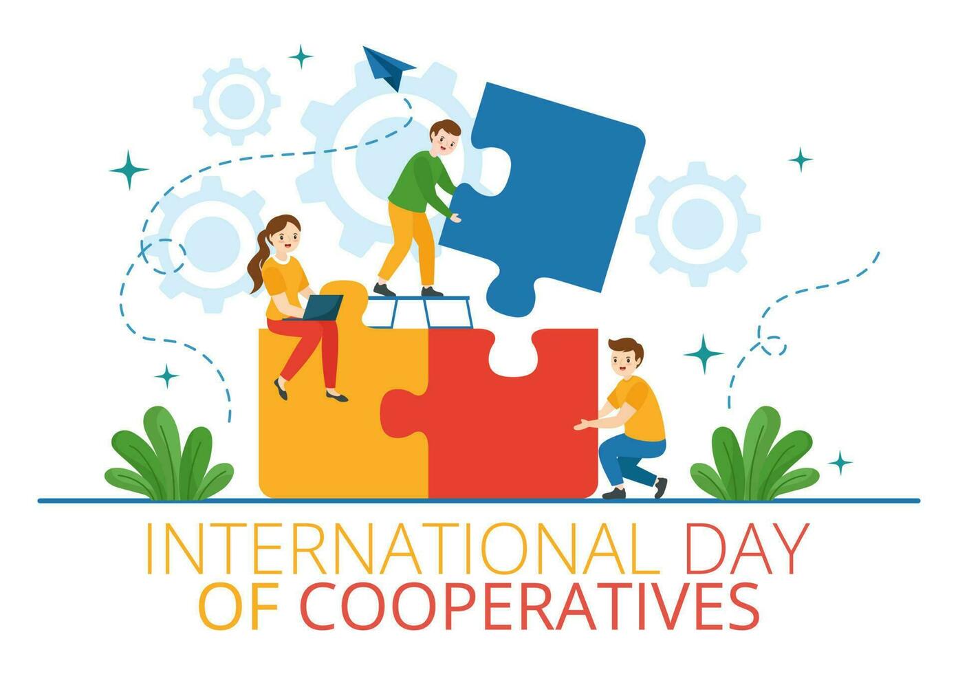 Internationale dag van coöperaties vector illustratie met hand, aarde kaart of mensen in vlak tekenfilm hand- getrokken landen bladzijde achtergrond Sjablonen