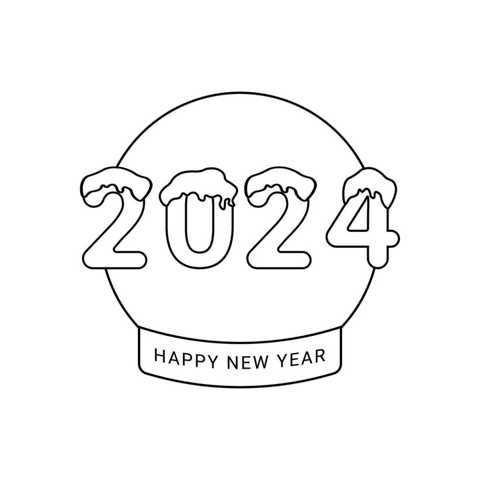 vector ontwerp sjabloon voor aantal 2024 in een glas sneeuw wereldbol. de illustratie omvat een zwart etiket logo dat kan worden gebruikt voor dagboeken, blocnotes, kalenders en web Pagina's.