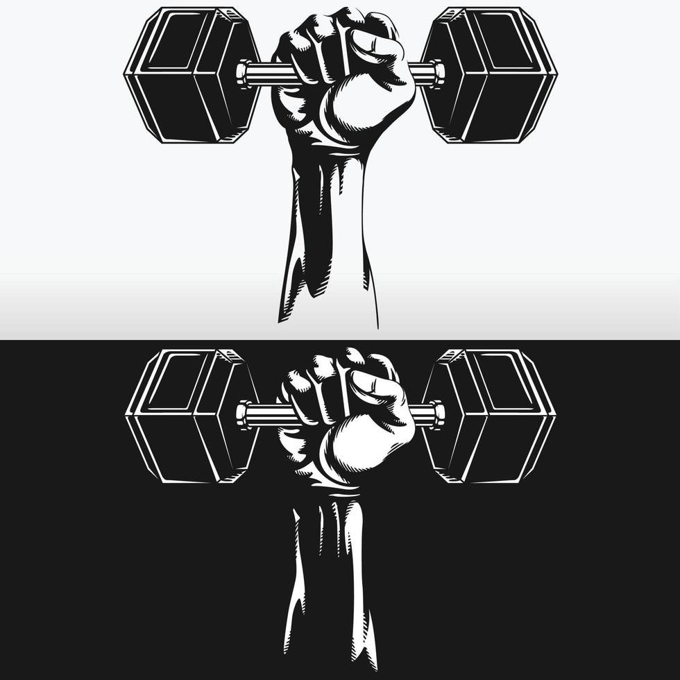 silhouet sterke hand vaste hex dumbbells stencil vector tekening