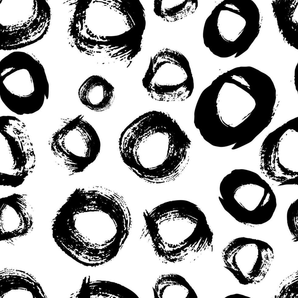naadloos patroon met zwart schetsen hand- getrokken borstel kattebelletje cirkels vorm Aan wit achtergrond. abstract grunge textuur. vector illustratie