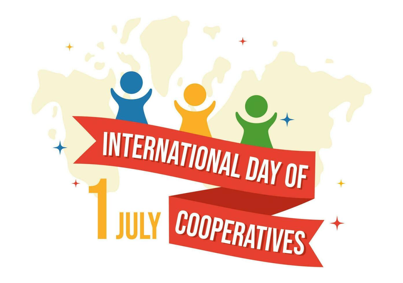 Internationale dag van coöperaties vector illustratie met hand, aarde kaart of mensen in vlak tekenfilm hand- getrokken landen bladzijde achtergrond Sjablonen