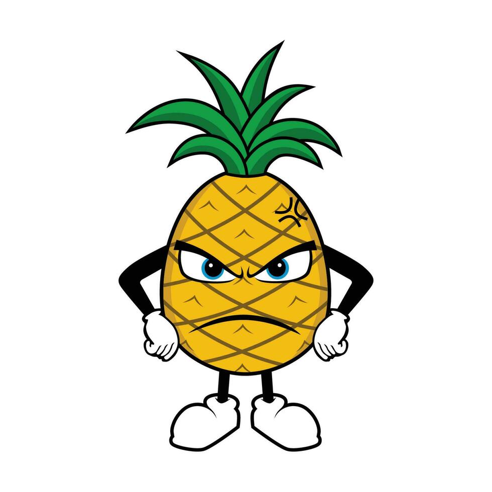 ananas fruit mascotte tekenfilm met boos gebaar vector