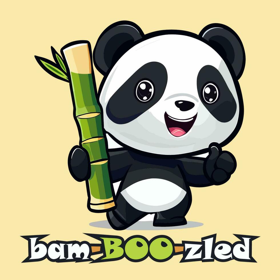 een tekenfilm panda met een bamboe t-shirt ontwerp vector