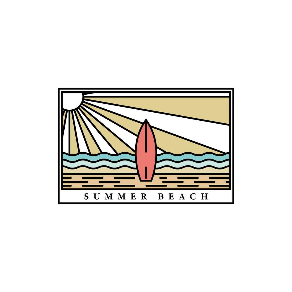 strand logo ontwerp, strand en surfboard themed vector