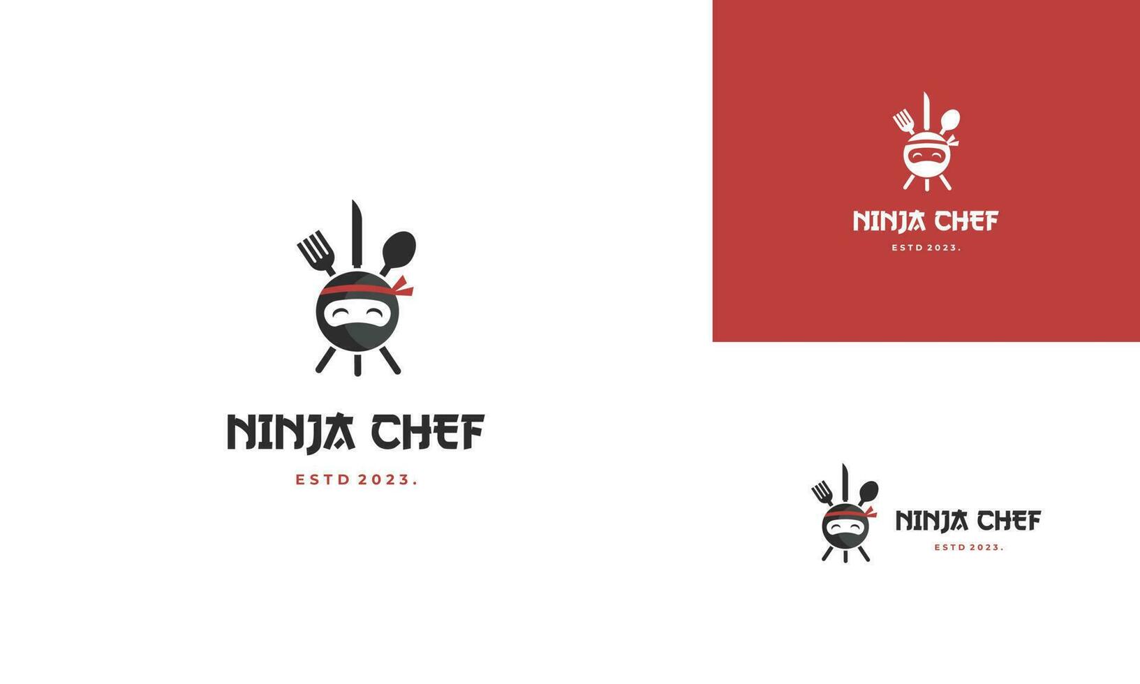 Ninja chef logo ontwerp modern concept, Ninja met bestek logo sjabloon vector