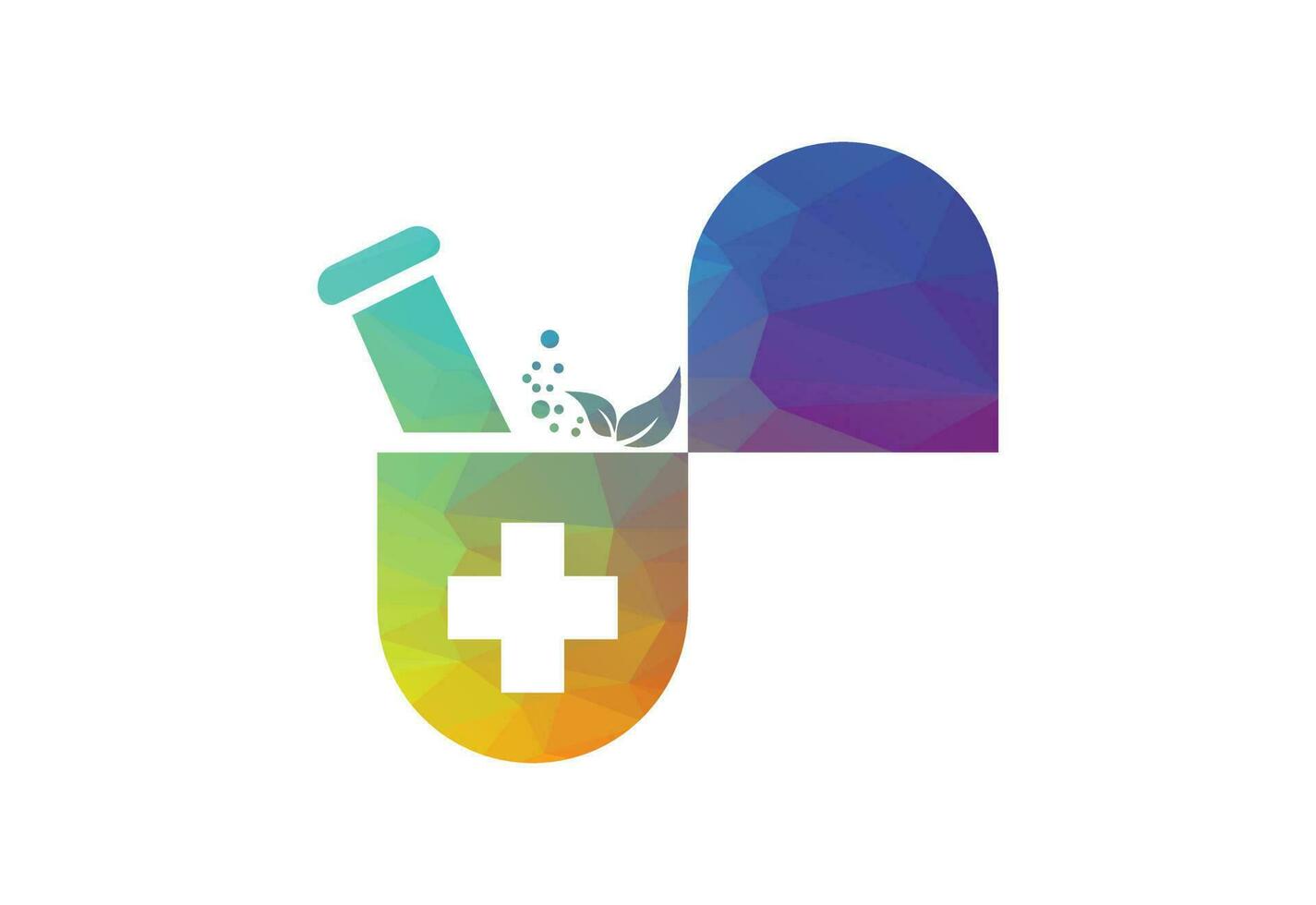 laag poly en creatief medisch apotheek logo ontwerp, vector ontwerp concept