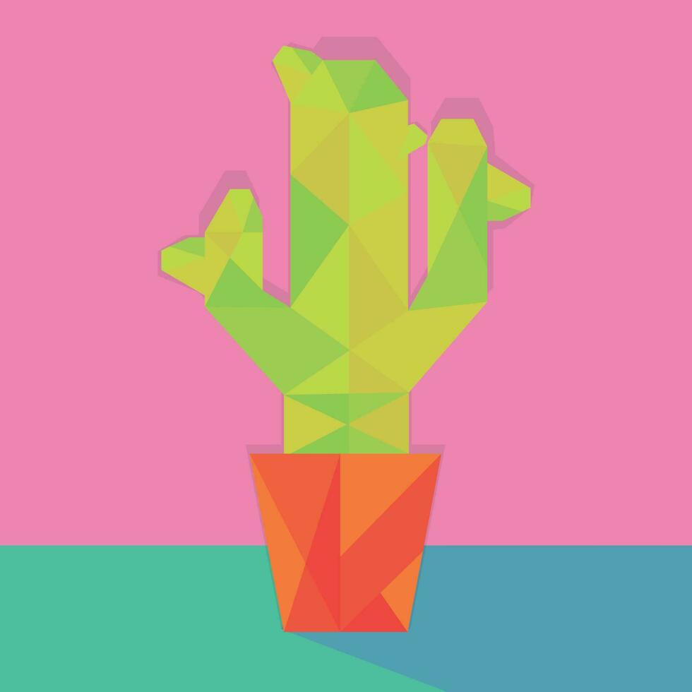 vector illustratie van een pot met een cactus in veelhoekige stijl