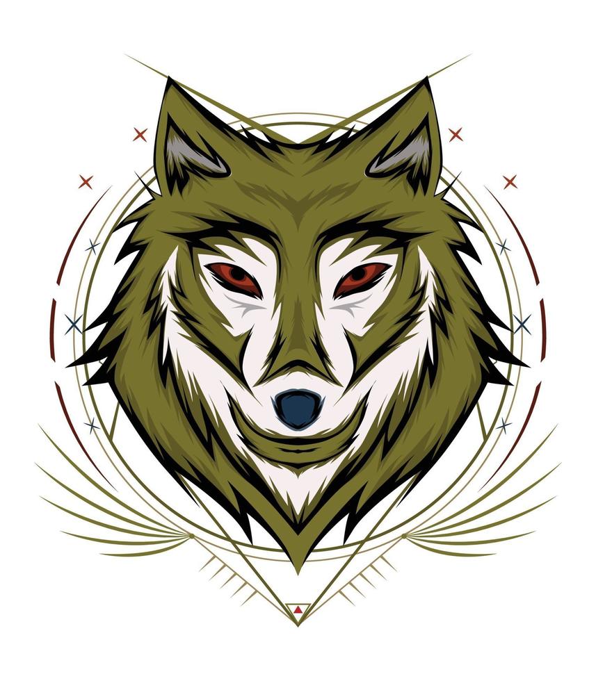 wolf gezicht logo ontwerp. wolf mascotte. frontaal symmetrisch beeld van wolf die er cool uitziet. hoofd wolven illustratie vector