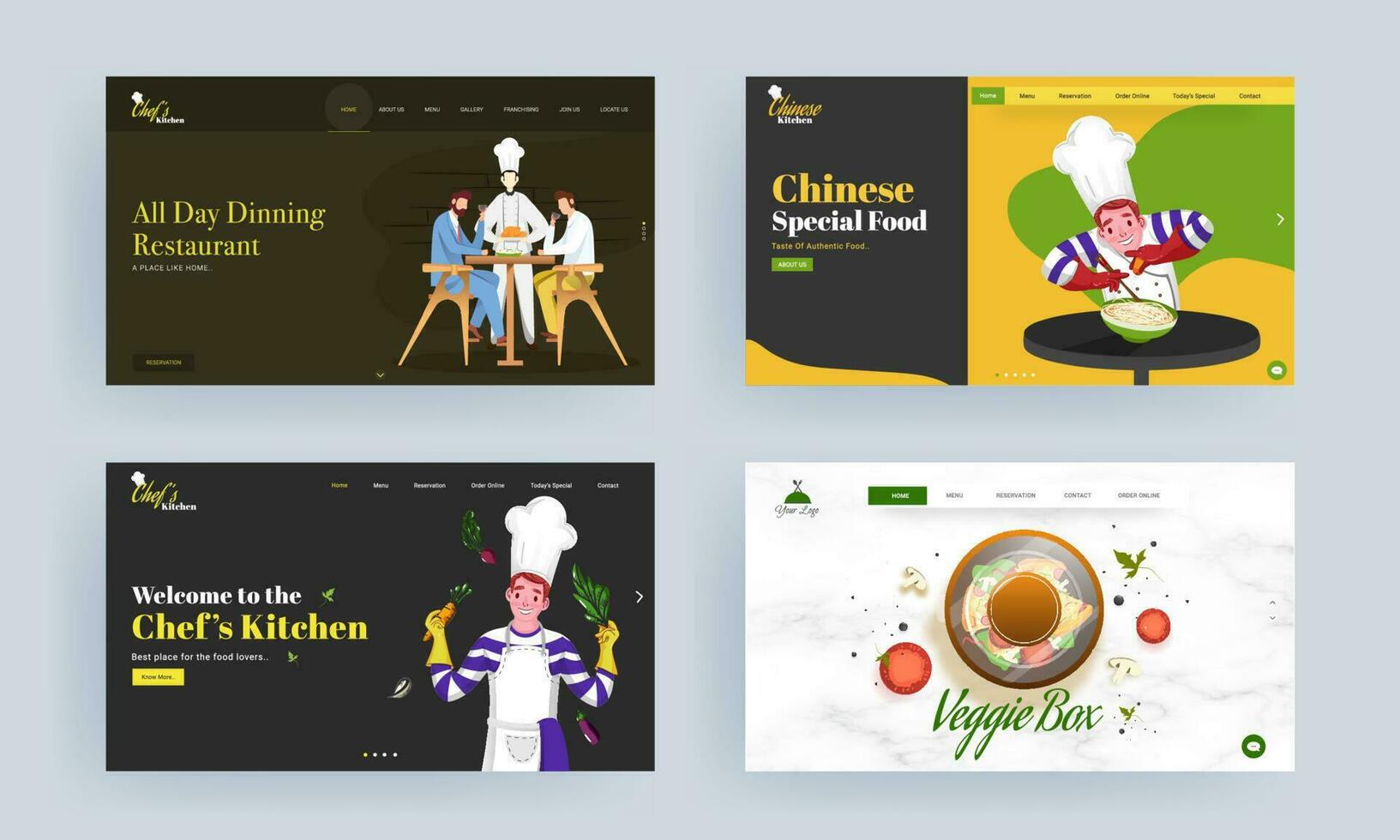 landen bladzijde ontwerp van restaurant, Chinese speciaal voedsel, vegetarisch doos. vector